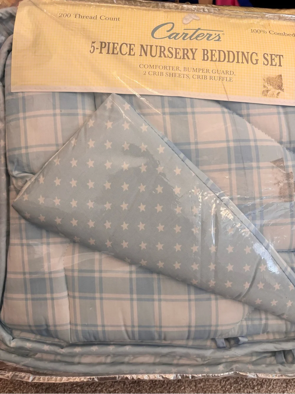 Carter's 5-piece Light Blue Plaid Nursery Bedding Set - New!